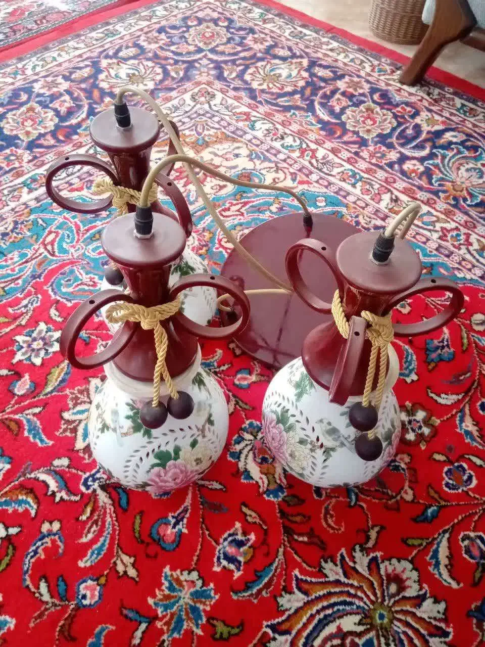 لوستر سه شاخه سرامیکی طرحدار|لوستر و چراغ آویز|ملایر, |دیوار