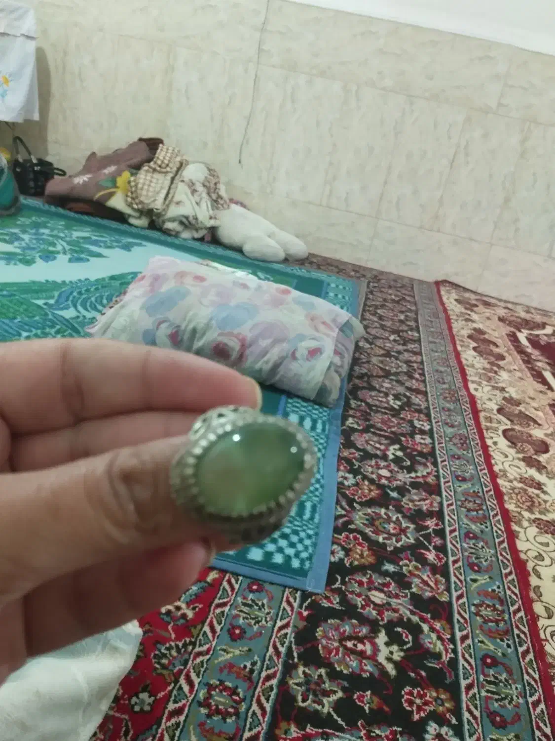 انگشتر نقره یشم سبز|جواهرات|رودان, |دیوار