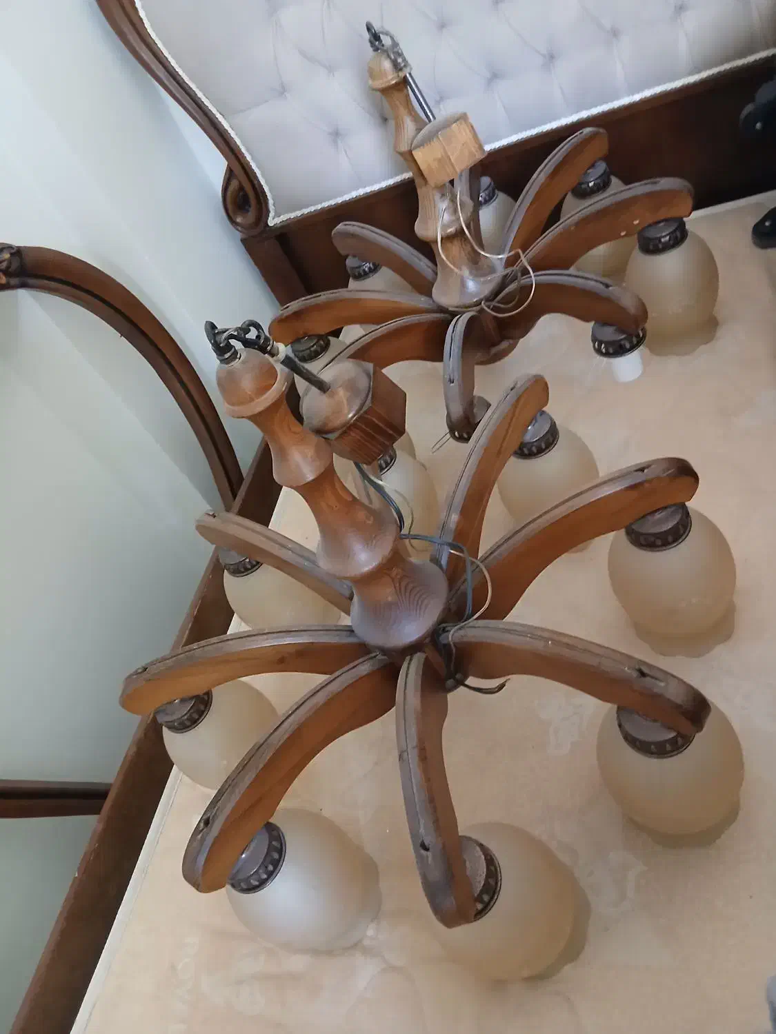 دو عدد لوستر چوب راش سالم|لوستر و چراغ آویز|پاکدشت, پاکدشت (مامازند)|دیوار