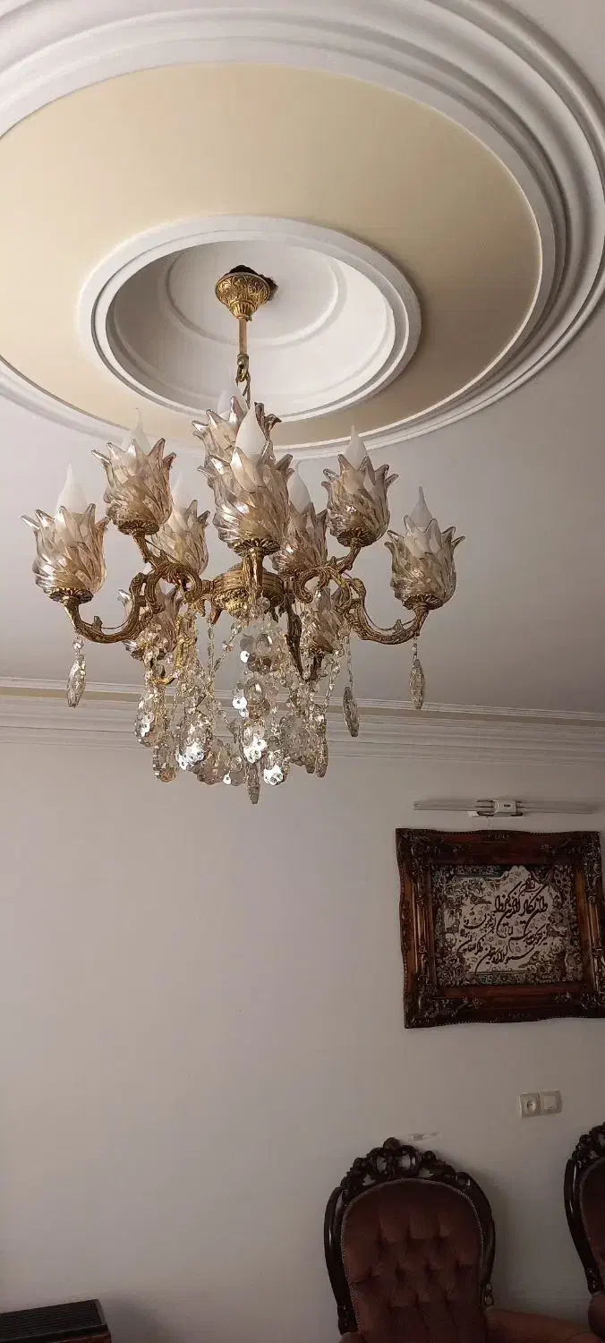 دوعددلوسترپنج شاخه ده شعله برنز|لوستر و چراغ آویز|بروجرد, |دیوار