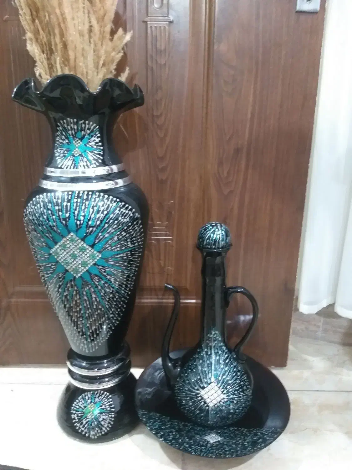 ست گلدان و گلاب پاش تزینی سرامیک|صنایع دستی و سایر لوازم تزئینی|رشت, دخانیات|دیوار