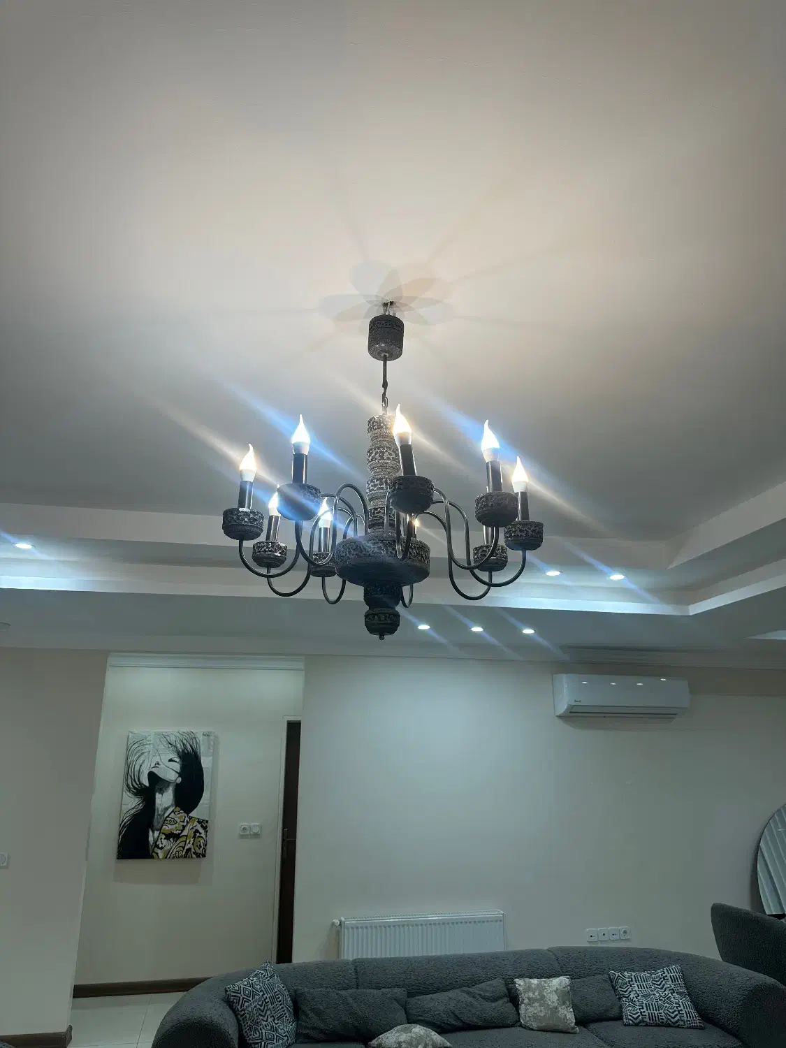 لوستر ۹ شعله سنگی همراه لامپ|لوستر و چراغ آویز|ساری, |دیوار