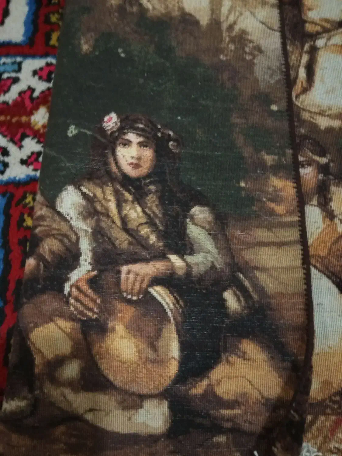 98/64تابلو نوازندگان دستبافت قدیمی رج50 چله ابریشم|تابلو فرش|تبریز, |دیوار