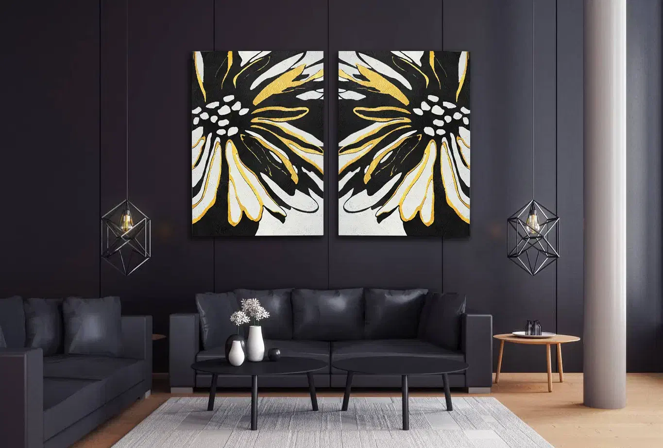 تابلو نقاشی طلایی چاپ مشکی طوسی ورق طلا سه تکه لت|تابلو، نقاشی، عکس|تهران, جنت‌آباد شمالی|دیوار