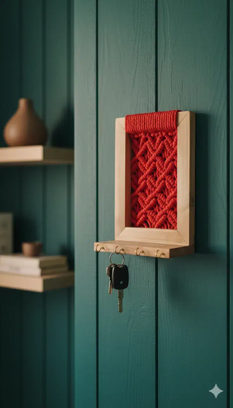 جاکلیدی چوبی دستبافت مکرومه|صنایع دستی و سایر لوازم تزئینی|تهران, سازمان برنامه جنوبی|دیوار