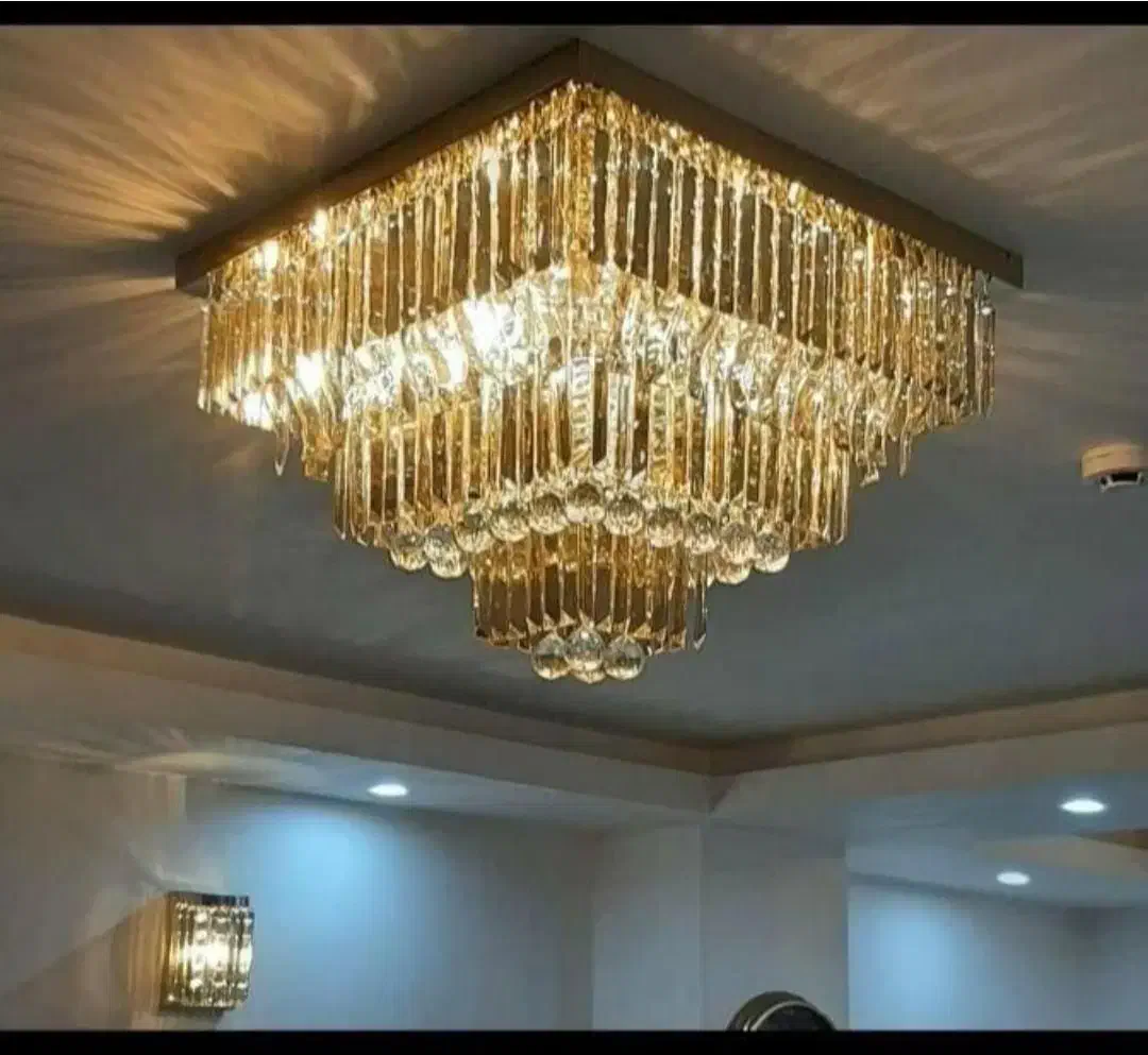 لوستر الماس.کریستالی آتوسا سه طبقه مربع. AC light|لوستر و چراغ آویز|تهران, سنگلج (شاپور)|دیوار