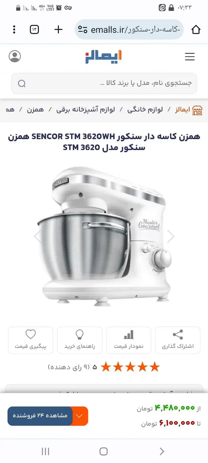 همزن کاسه ای سنکور|خردکن، آسیاب، غذاساز|پاکدشت, حصار امیر|دیوار