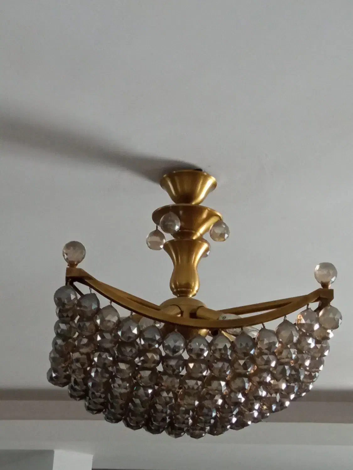 لوستر تمام کریستال رنگ شامپاینی در حد نو|لوستر و چراغ آویز|تنکابن, |دیوار