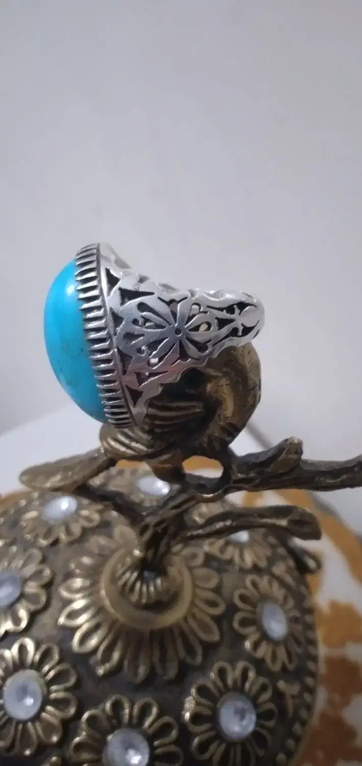 انگشترفیروزه مغزسنگ ۲طرف رخ دلفین پرستوروی سنگ|جواهرات|بومهن, |دیوار