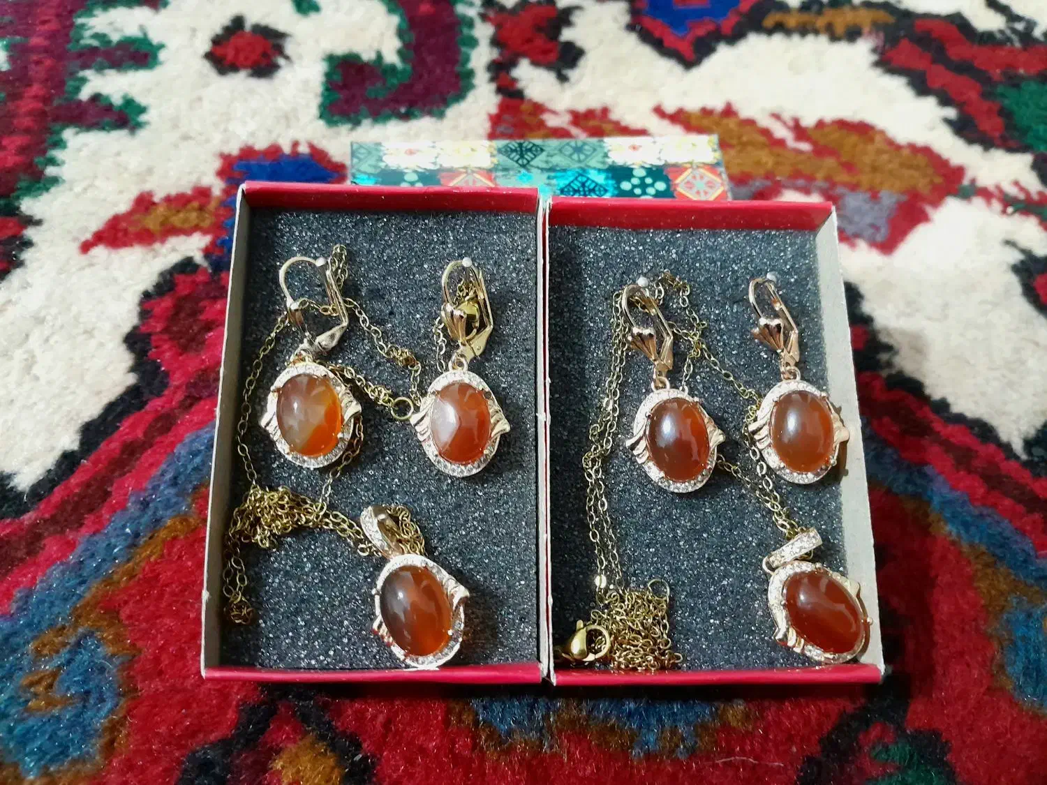 نیم ست طلاروس عقیق یمن اصل|جواهرات|بستان آباد, |دیوار