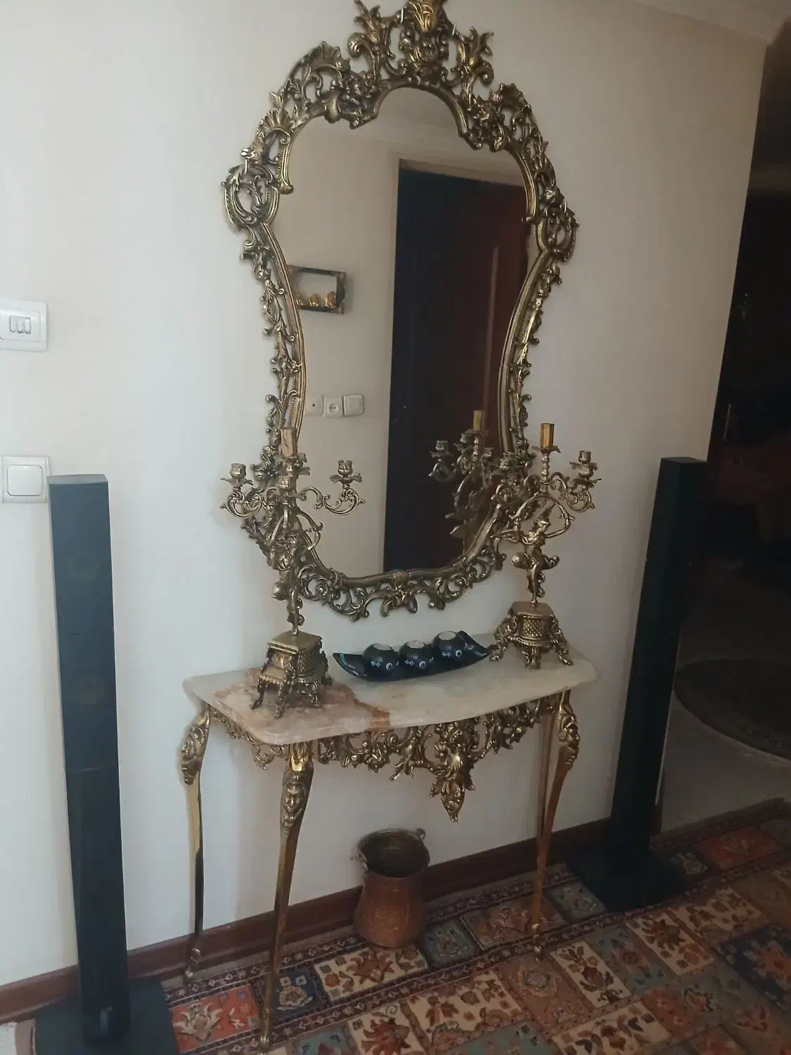 آیینه شمعدان برنز اصل|بوفه، ویترین، کنسول|اصفهان, برازنده|دیوار