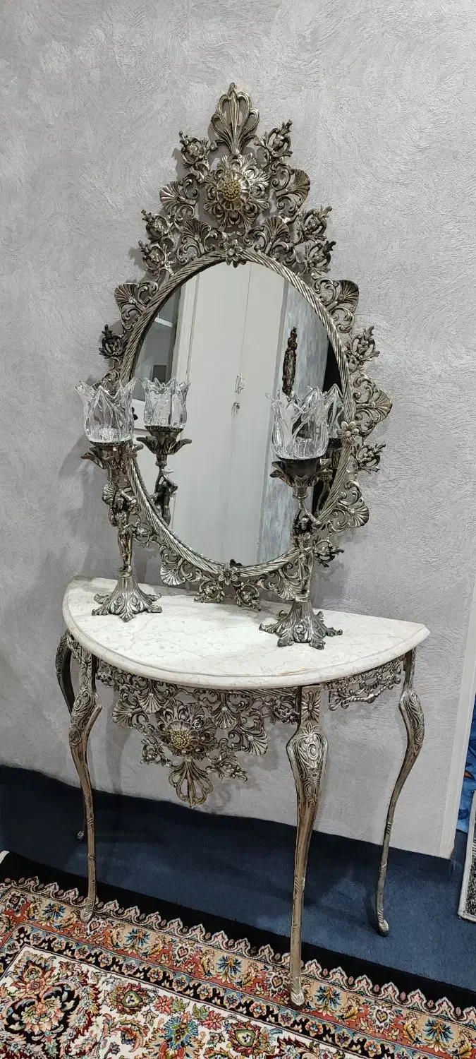 آیینه شمعدان برنجی|بوفه، ویترین، کنسول|نسیم‌شهر, |دیوار