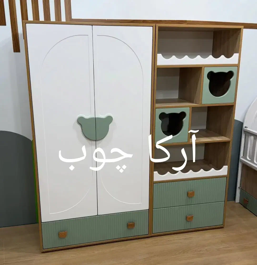 تخت خواب نوزاد نوجوان مدل چوب و رنگ سبز  آرکا چوب|تخت و سرویس خواب|کرمانشاه, |دیوار