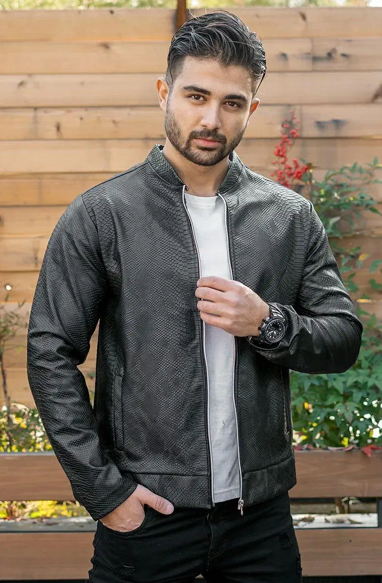 کاپشن چرم مردانه مدل پوست ماری / آکبند تکرنگ مشکی|لباس|زاهدان, |دیوار