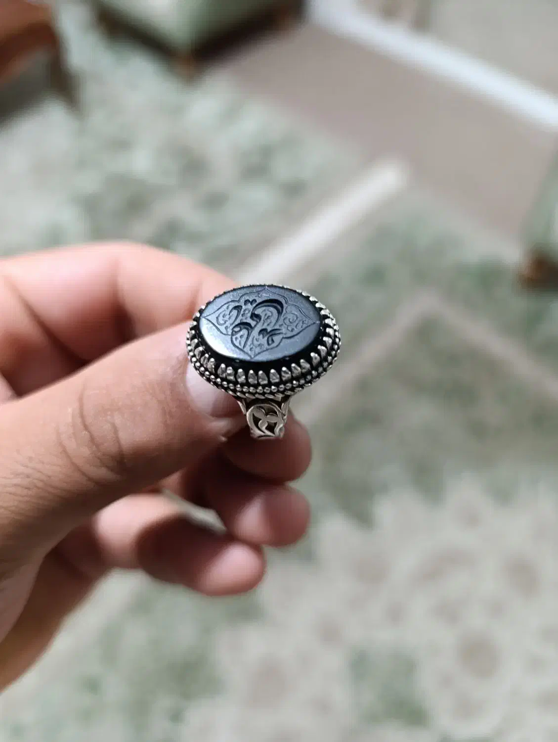 انگشتر عقیق مشکی با نوشته ی بسیار تمیز و خوشگل|جواهرات|ساوه, |دیوار