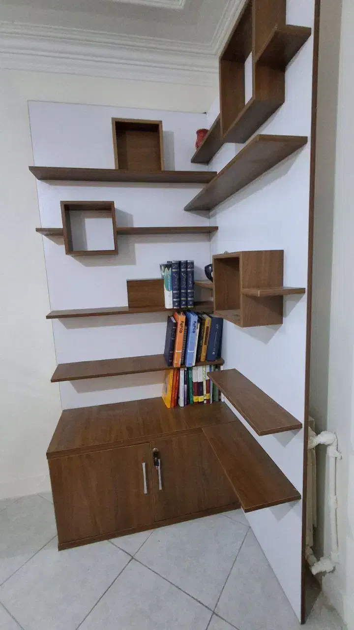 کتابخانه و شلف گوشه‌ای MDF شیک و تمیز|کتابخانه، شلف، قفسه‌های دیواری|تهران, گلستان (شهرک راه آهن)|دیوار