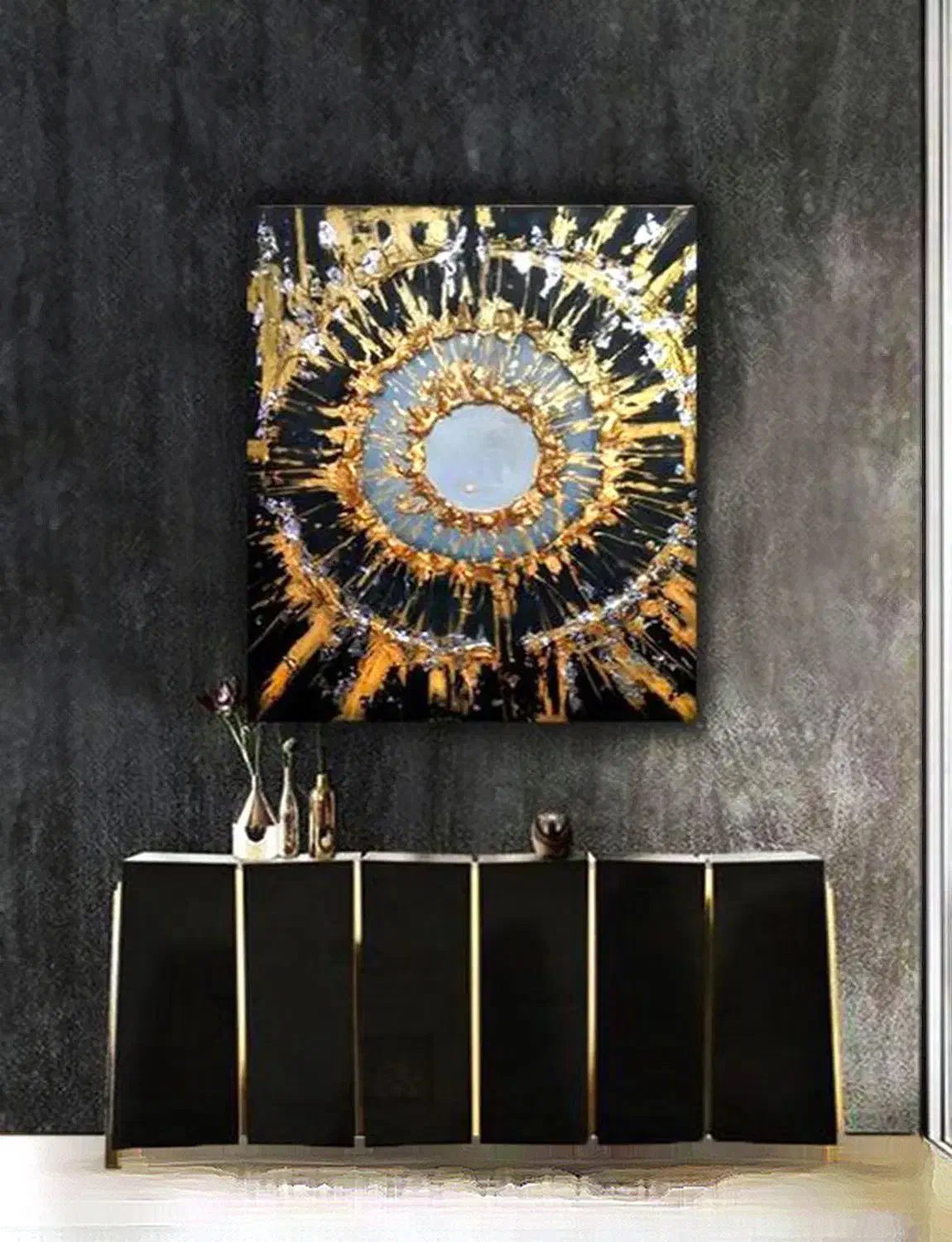 نقاشی تکسچر تابلو گرد چاپ برجسته دایره طلایی مشکی|تابلو، نقاشی، عکس|تهران, سردارجنگل|دیوار