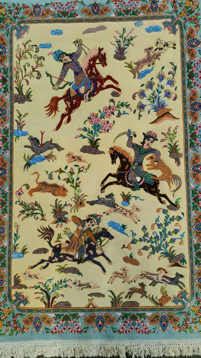 زرنیم چله نخ شکارگاه|تابلو فرش|تبریز, |دیوار