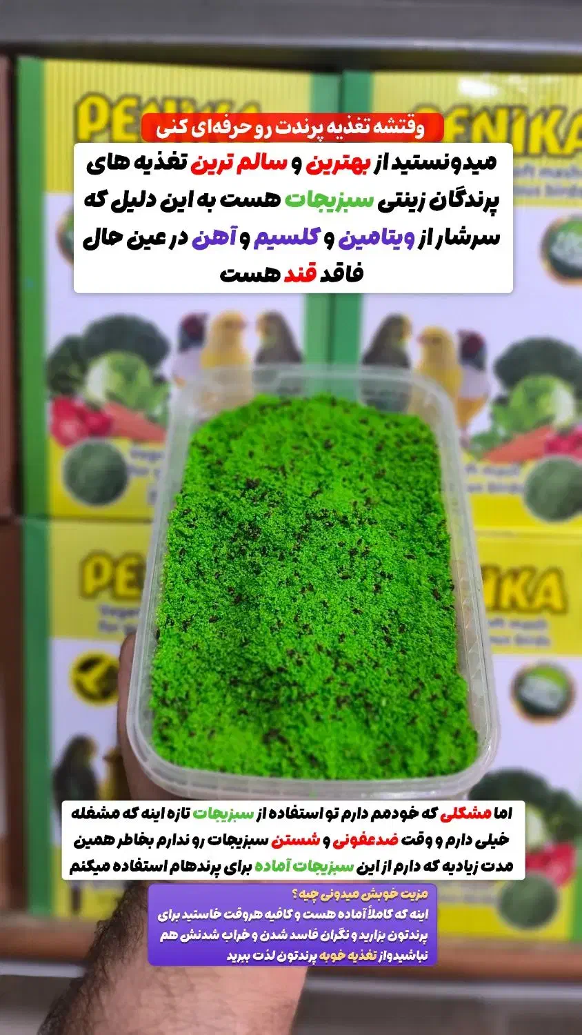 خوراک سبزیجات آماده پرندگان زینتی|لوازم جانبی حیوانات|قم, نخودی|دیوار
