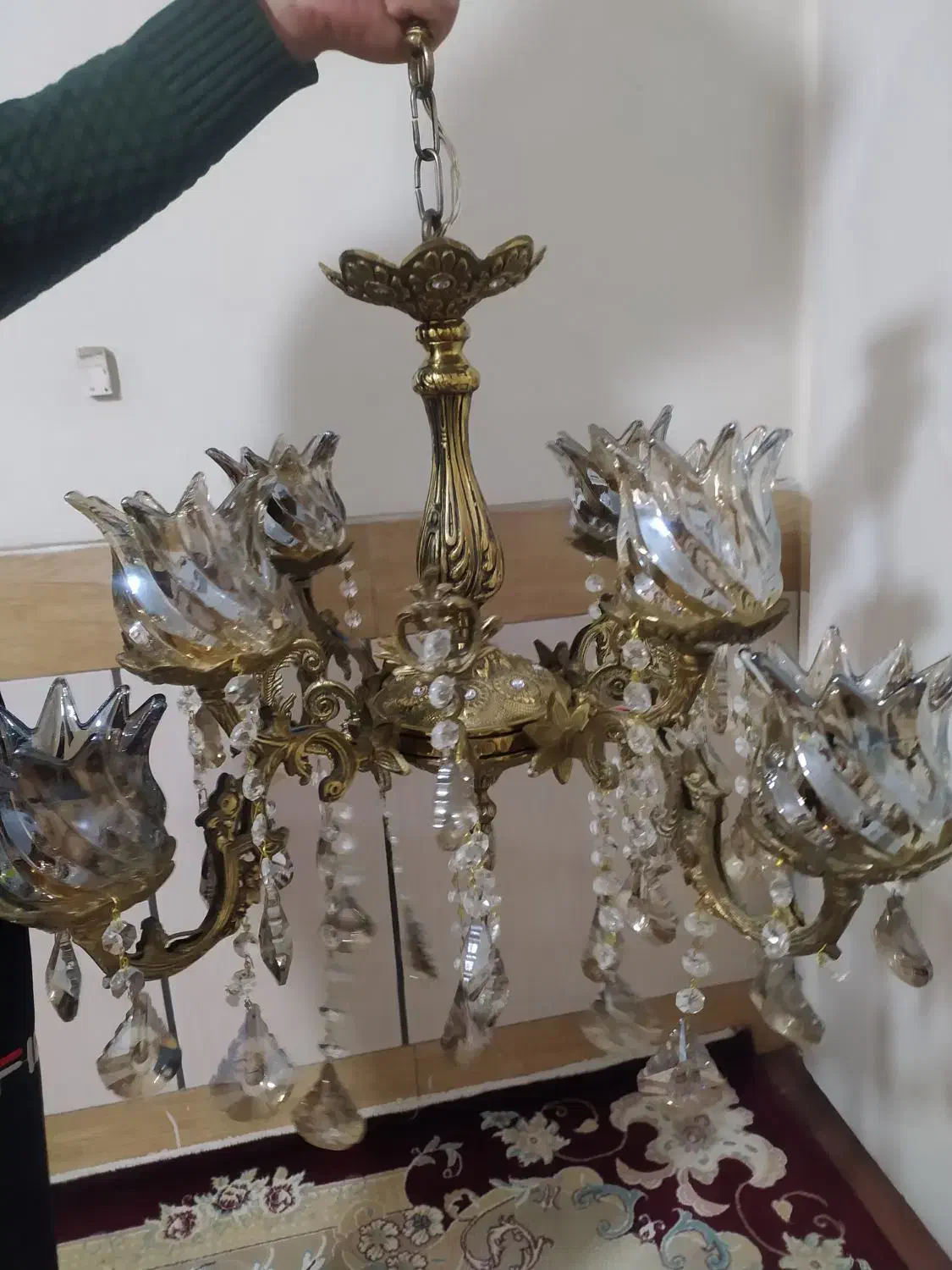 لوستر چهار شاخه 8شعله برنزی|لوستر و چراغ آویز|همدان, |دیوار