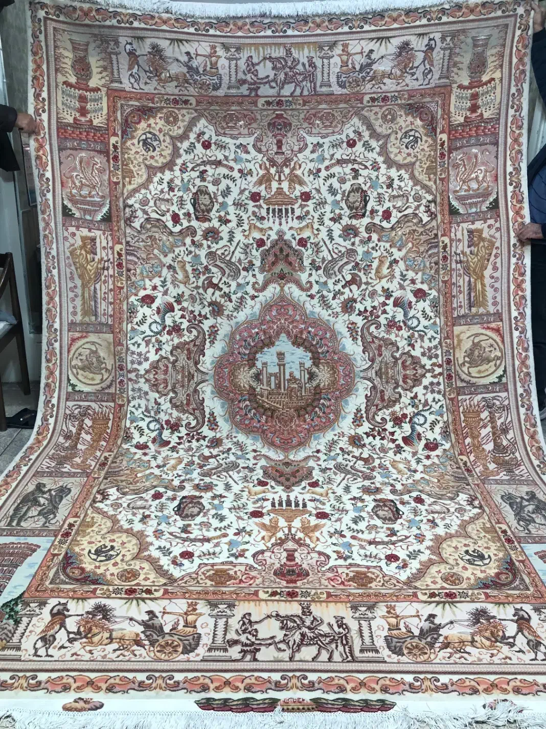 (فرش فرزین)۹متری نقشه نامی ۵۵رج، چله ابریشم،درحدنو|فرش|تبریز, |دیوار