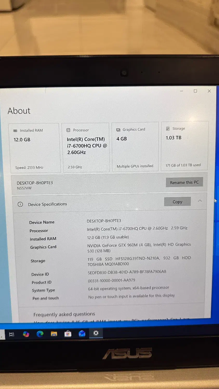 لپتاپ ایسوس n552vw -4k-12g ram|رایانه همراه|مشهد, استاد یوسفی (شهرک غرب)|دیوار