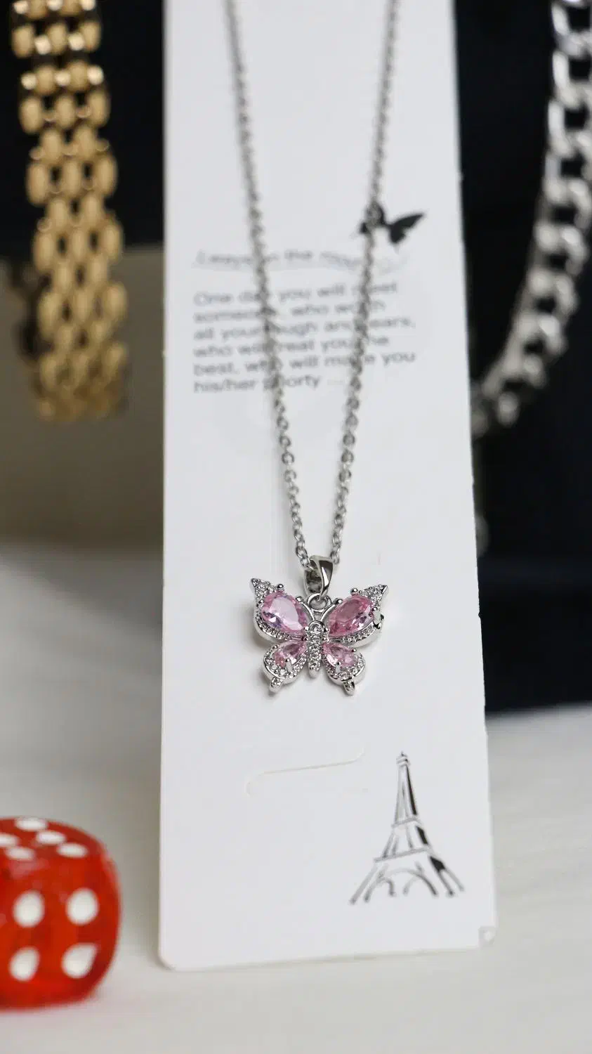 گردنبند زنانه پروانه صورتی|بدلیجات|ری, شهادت|دیوار