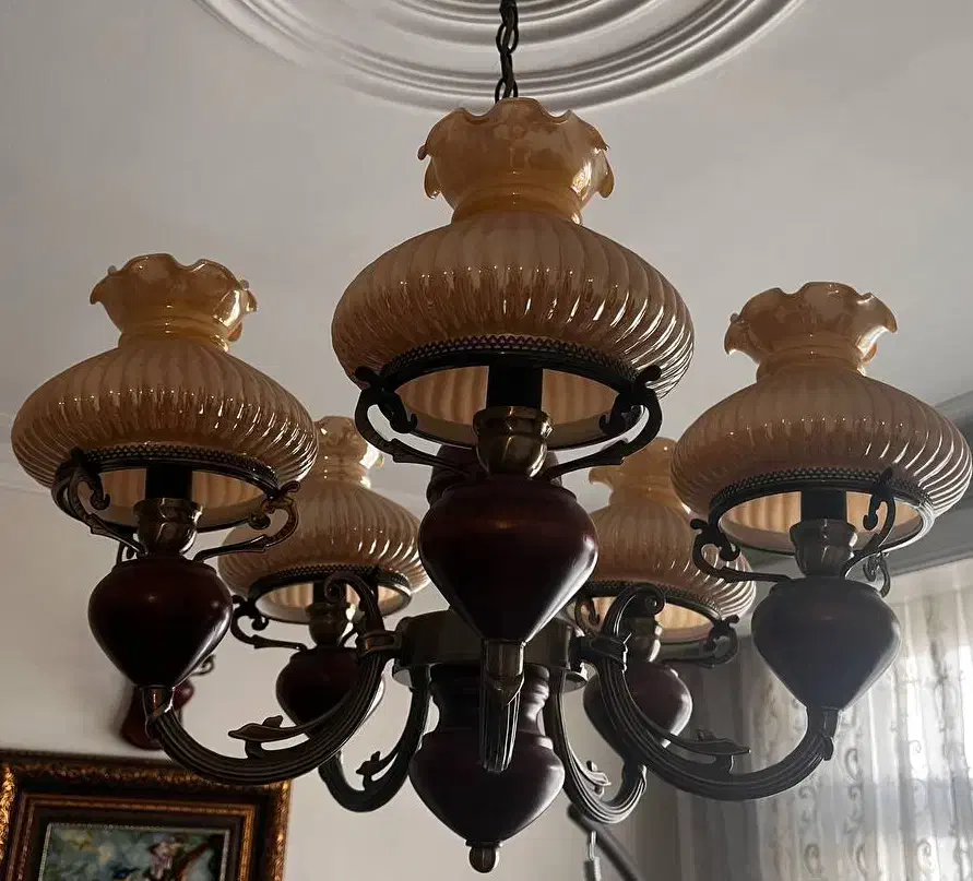 لوستر چوبی ۵ شعله|لوستر و چراغ آویز|تهران, هروی|دیوار