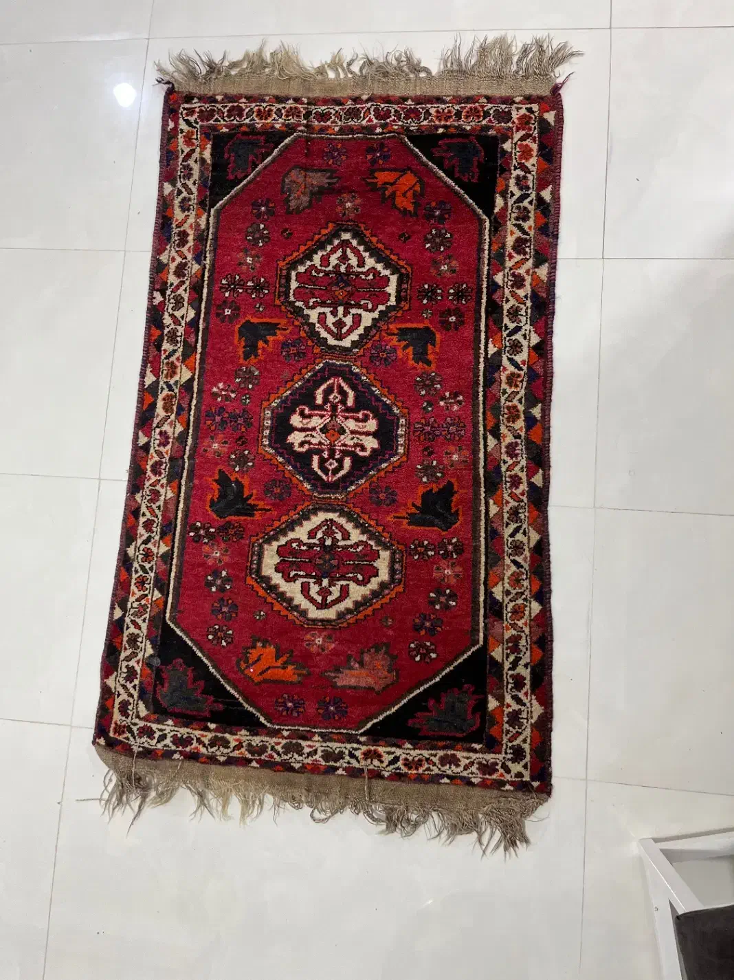 قالیچه دستباف قدیمی|فرش|شیراز, گل سرخ|دیوار