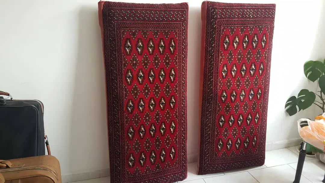 یک جفت پشتی دستباف ترکمن نو نو|پشتی|پرند, فاز ۶|دیوار