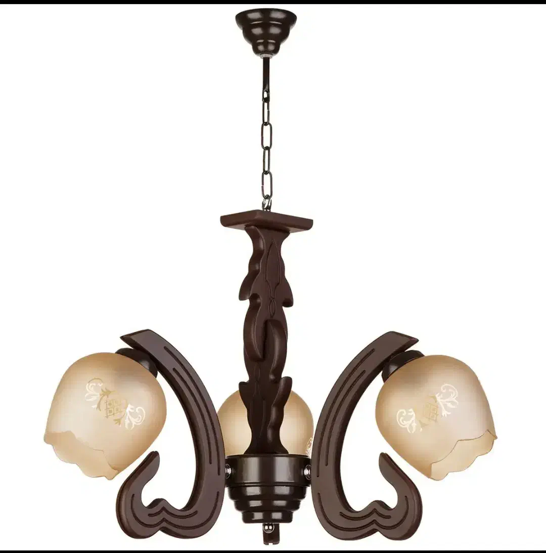 لوستر سه شعله چوبی|لوستر و چراغ آویز|ملایر, |دیوار