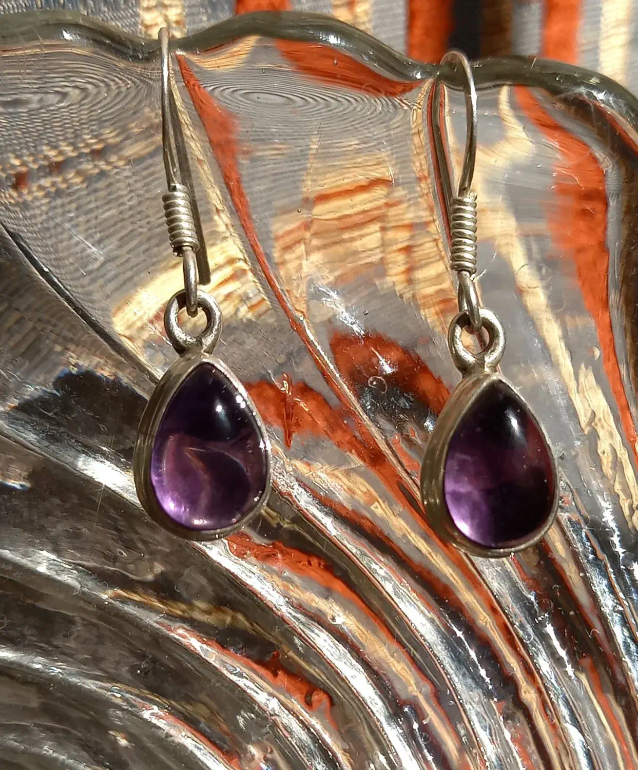 گوشواره نقره قدیمی با سنگ آماتیس|جواهرات|تهران, آرژانتین|دیوار