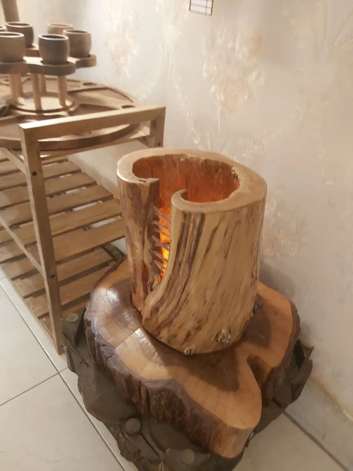 آباژور شعله دست ساز چوب توسکا|چراغ خواب و آباژور|اصفهان, مصلی|دیوار