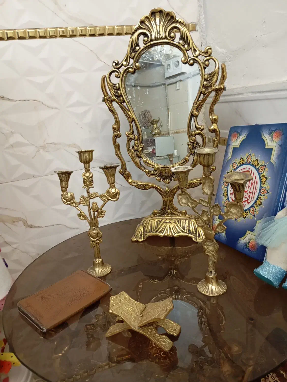 میزخاطره برنزاصل فرشته و واینه شمعدان بزرگ ورحل|صنایع دستی و سایر لوازم تزئینی|ری, شهرری|دیوار