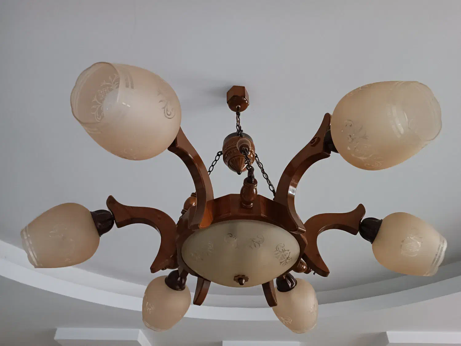 لوستر چوبی شش شاخه|لوستر و چراغ آویز|مشکیندشت, |دیوار