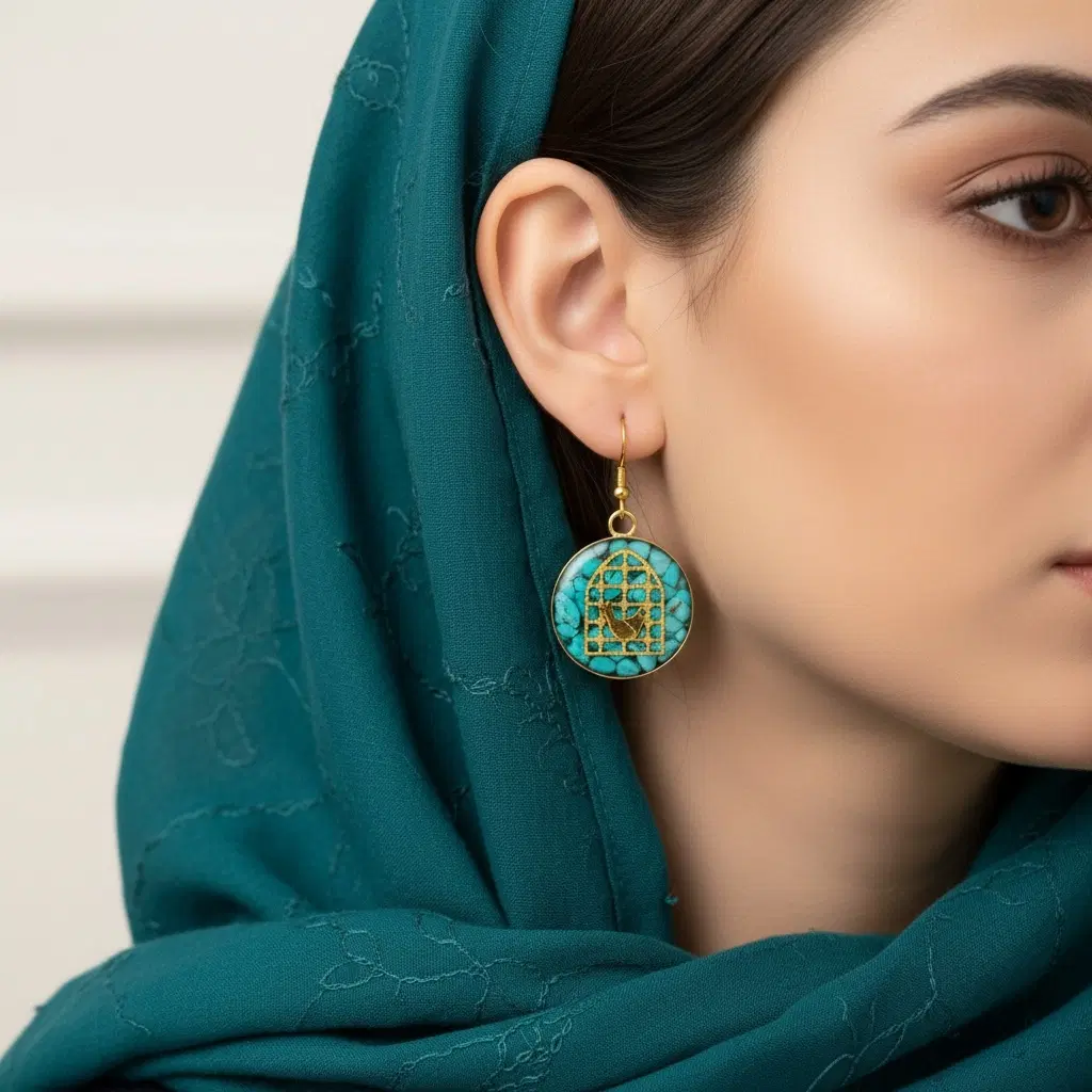گوشواره مرغ آمین روکش طلا با ورق طلا و سنگ فیروزه|بدلیجات|تهران, جوادیه|دیوار