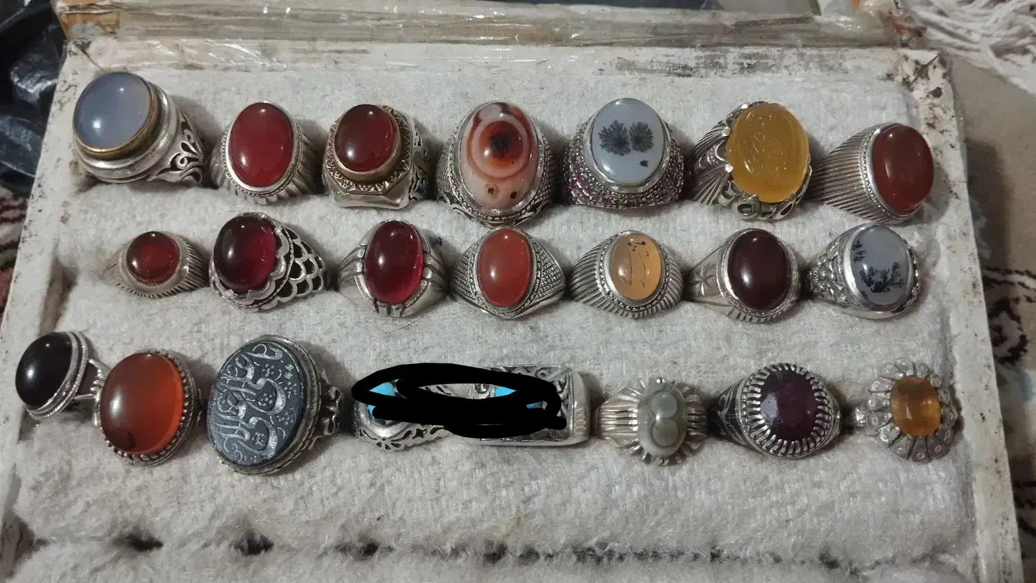 انگشتر نقره عقیق شجر یاقوت فیروزه|جواهرات|خمینیشهر, |دیوار