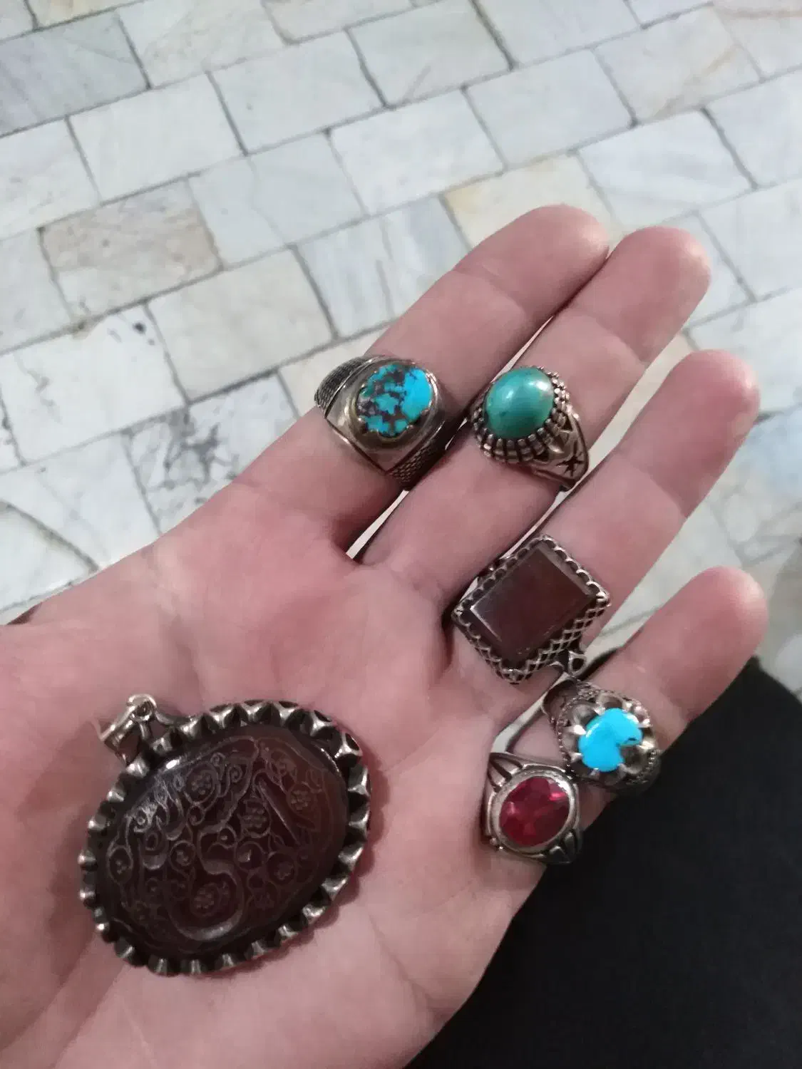 انگشتر وگردنی نقره|جواهرات|قرچک, مهدیه|دیوار