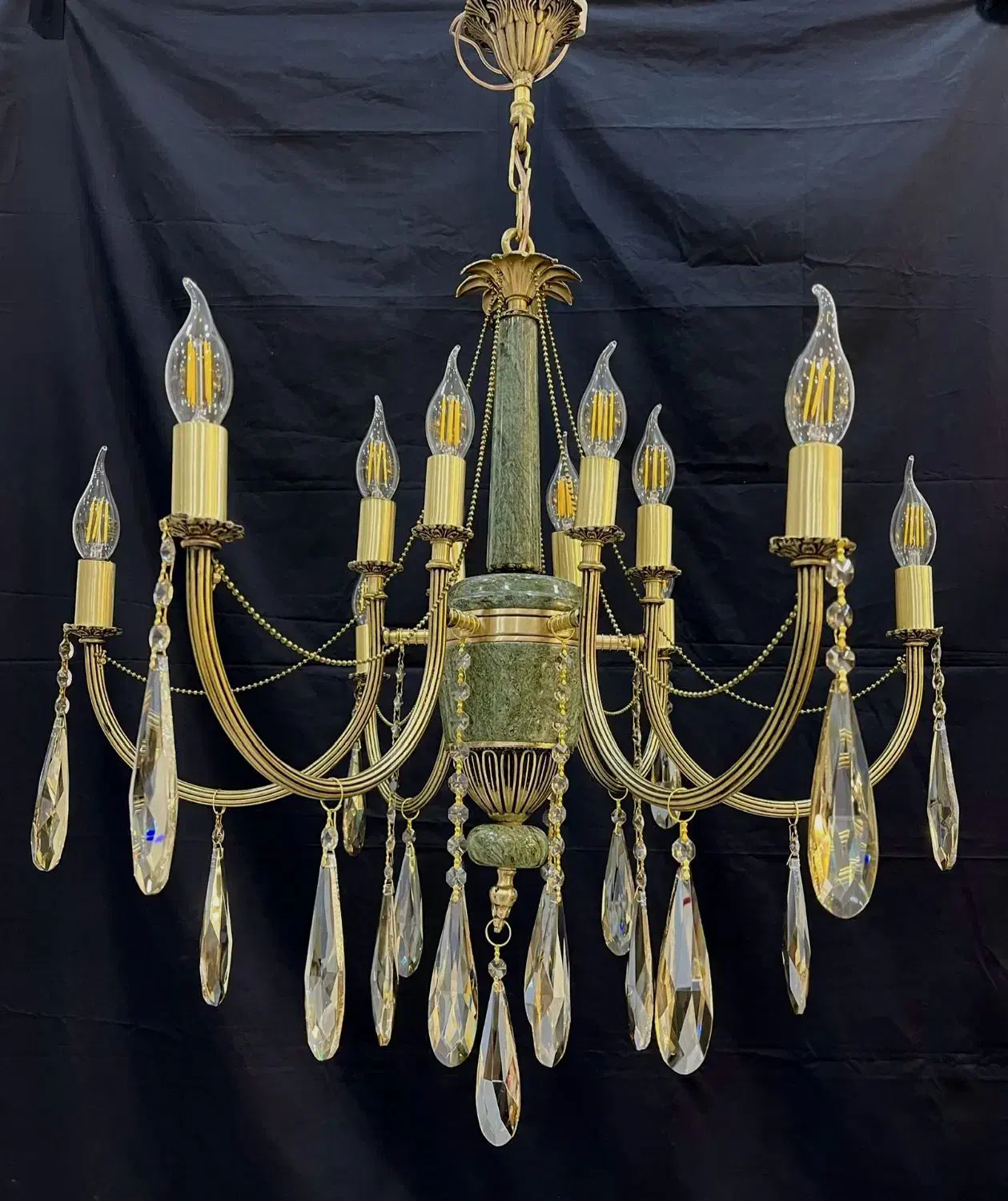 لوستر ده رنگ کلاسیک سنگی شاخه لوله ای برنجی ۱۲شعله|لوستر و چراغ آویز|تهران, نعمت‌آباد|دیوار