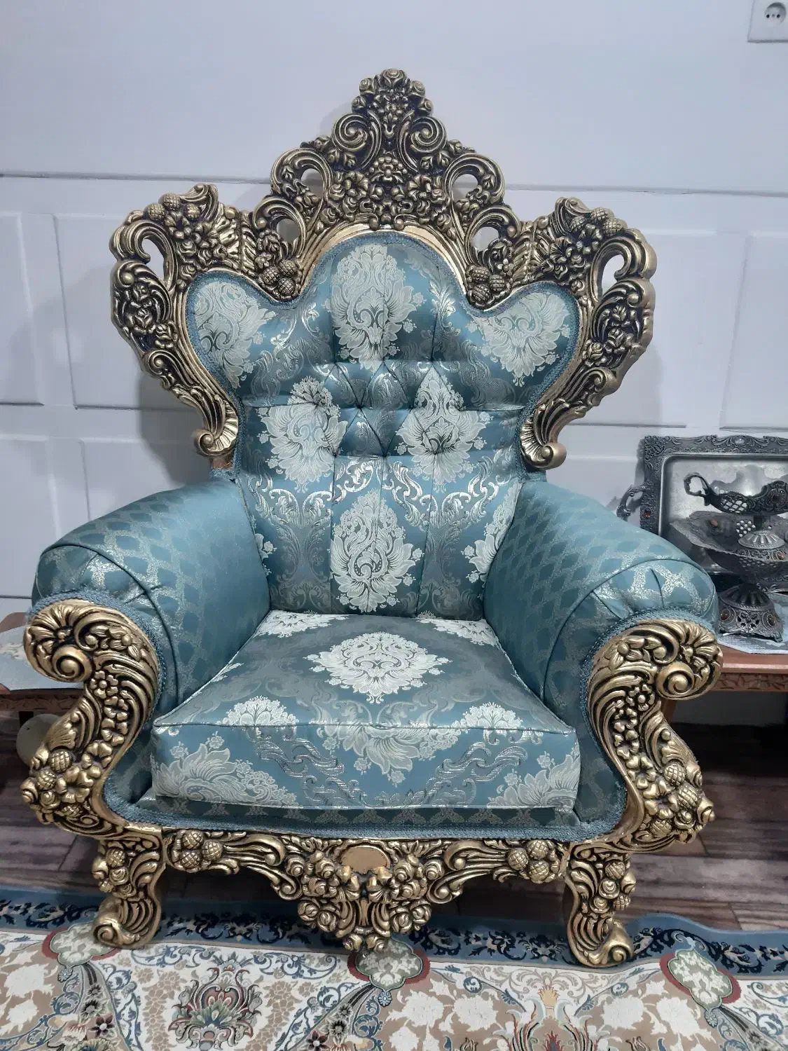 مبلمان ۹ نفره سلطنتی، پارچه ژاکارد آبی|مبلمان خانگی و میز عسلی|زاهدان, |دیوار