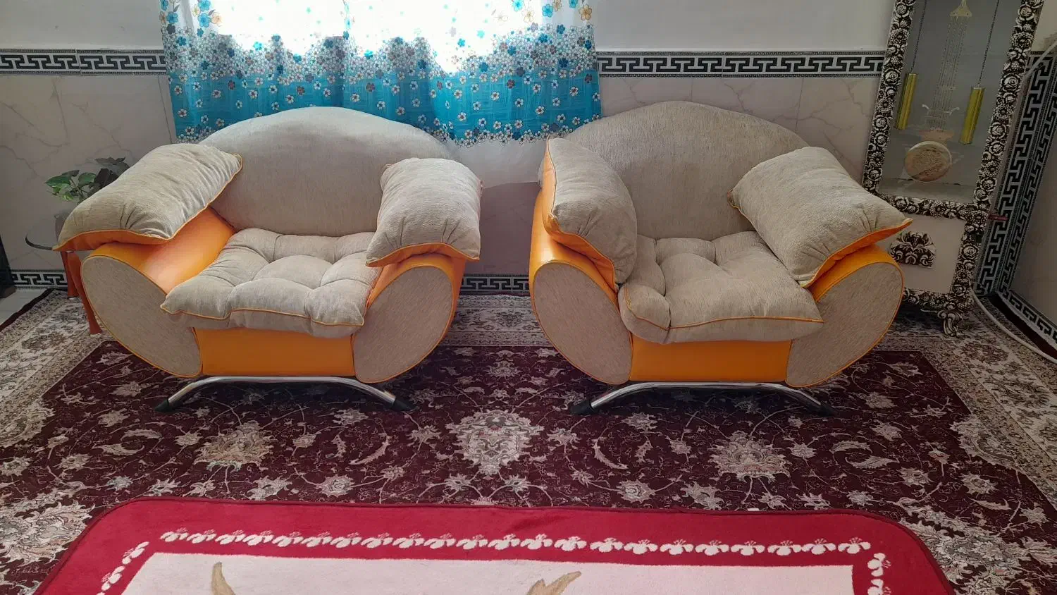 مبل کرم نارنجی|مبلمان خانگی و میز عسلی|بیلوار, |دیوار