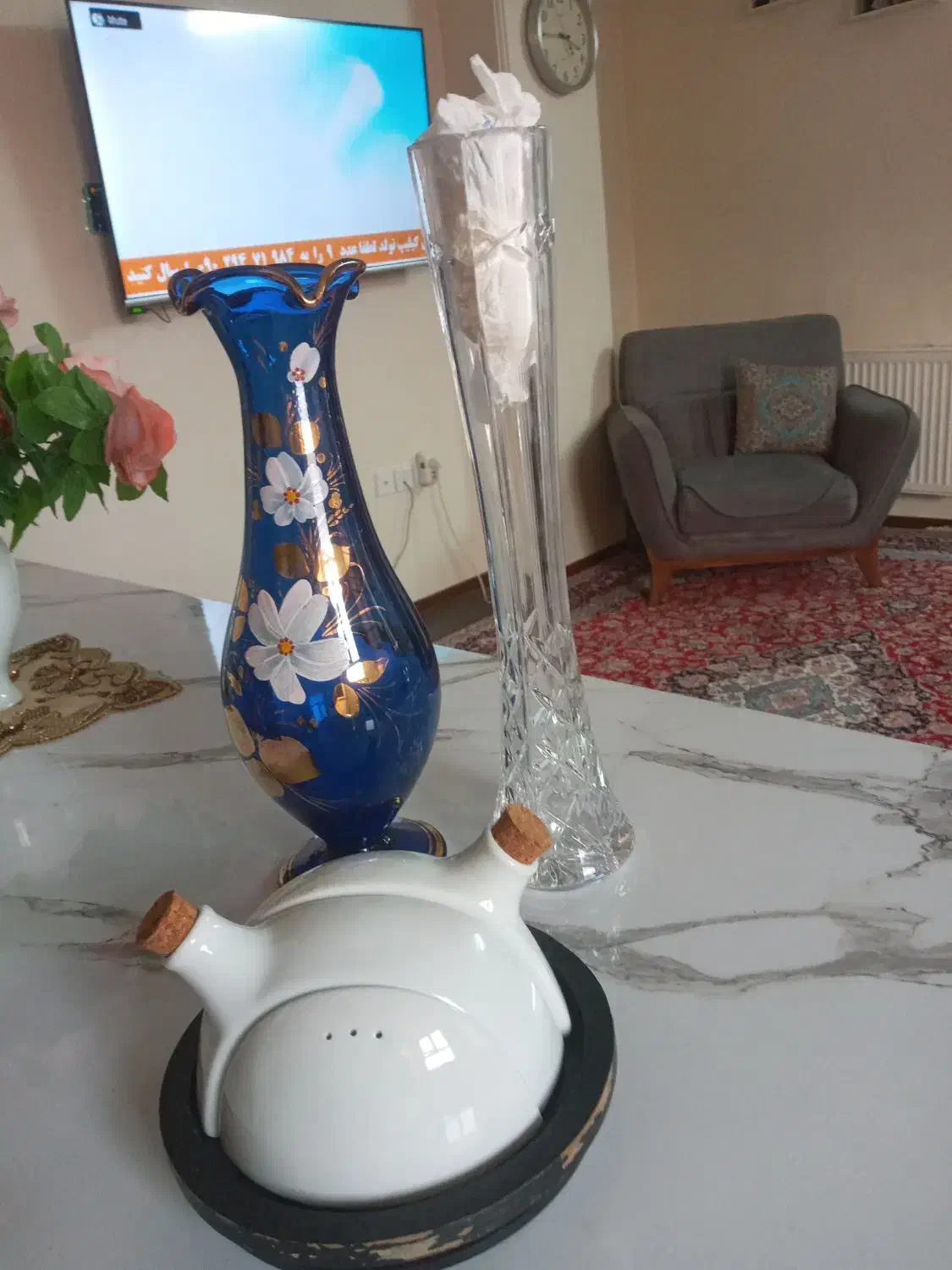 دوتا گلدون کریستال و جا آبلیمو و روغنی|صنایع دستی و سایر لوازم تزئینی|تهران, زرکش|دیوار