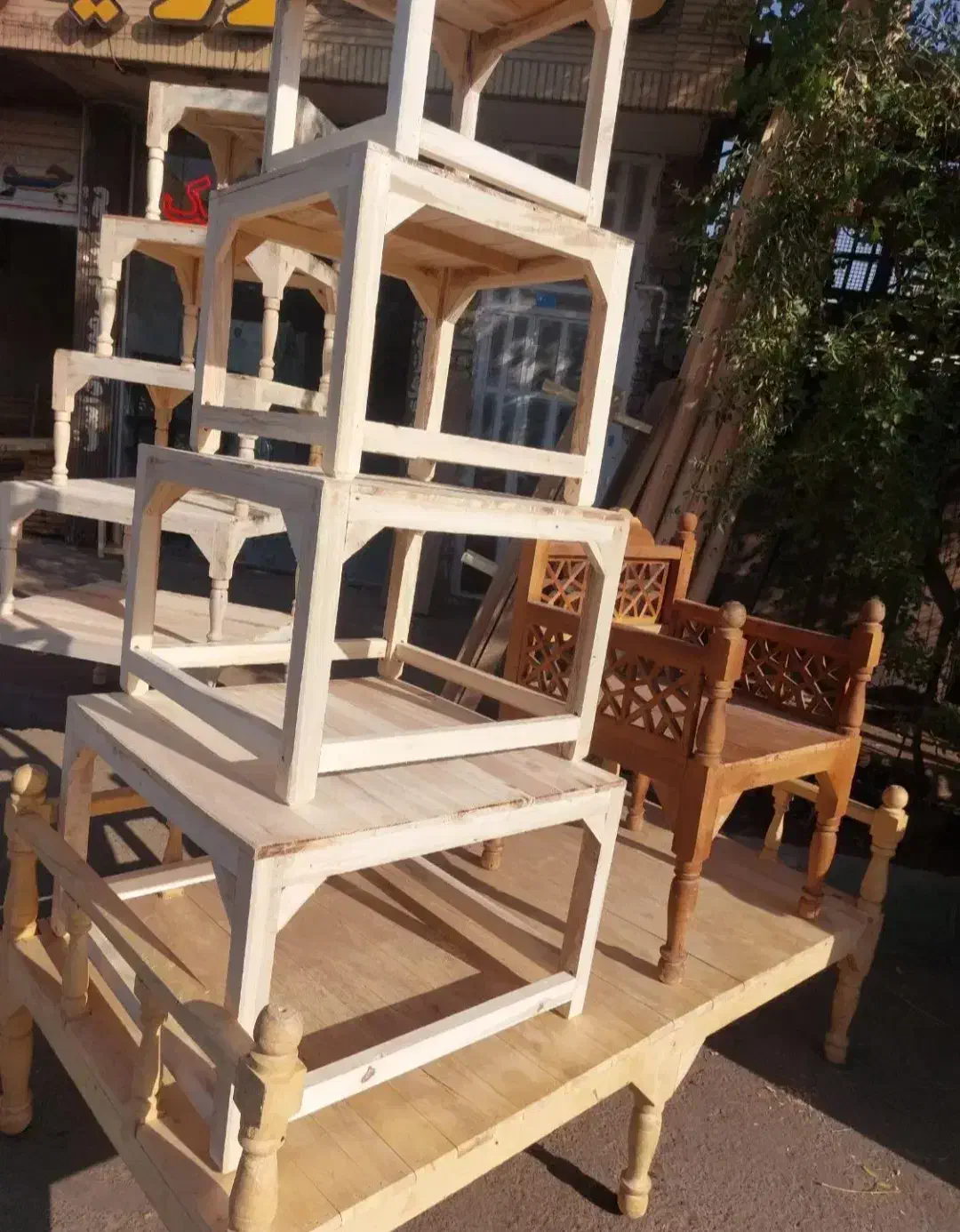 کرسی چوبی خراطی شده 80 در 80 سانت سفارشی فول|بخاری، هیتر، شومینه|تهران, شهرک ولیعصر جنوبی|دیوار