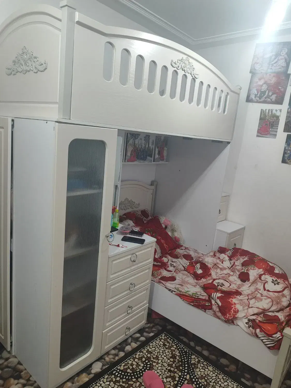 تخت دو طبقه قیمت چوب وکیوم اصل|تخت و سرویس خواب|شوش, |دیوار