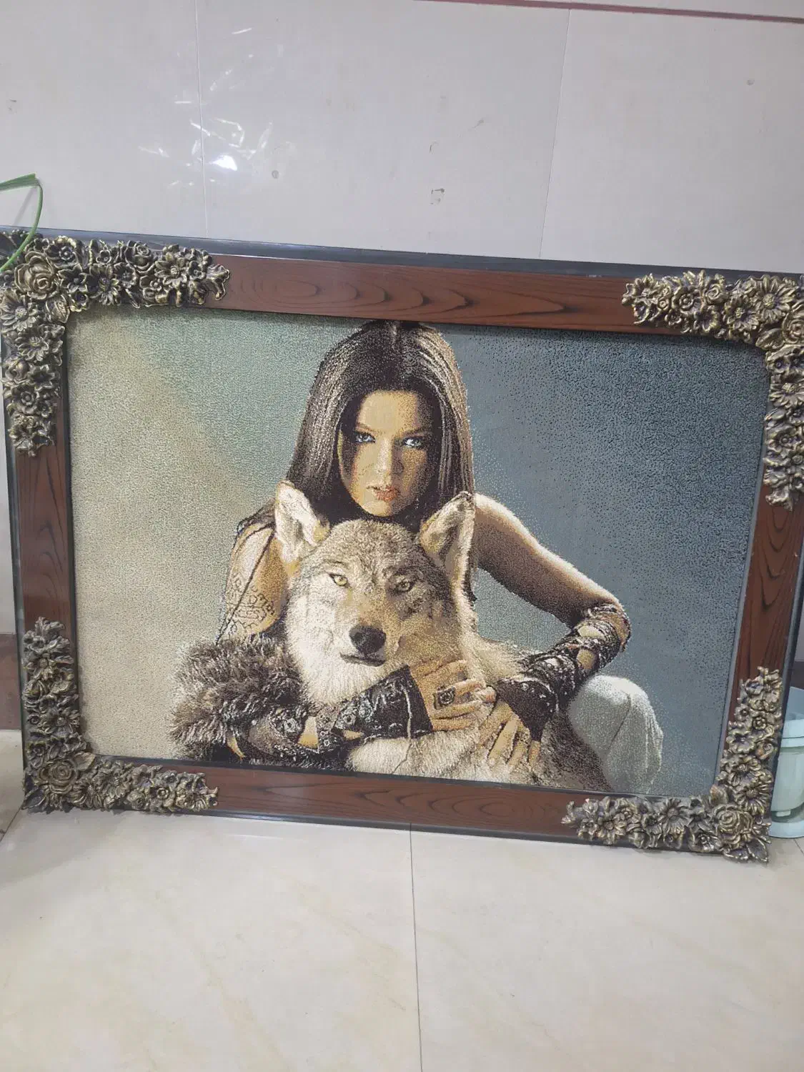 تابلوفرش‌دستبافت‌دختروگرگ‌اصلی|تابلو فرش|لاهیجان, حاجی آباد|دیوار