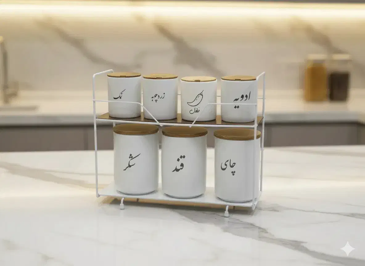 جا ادویه ( جاادویه ۷ پارچه سرامیکی نوشته فارسی)|ظروف نگهدارنده، پلاستیکی، یک‌بارمصرف|تبریز, |دیوار