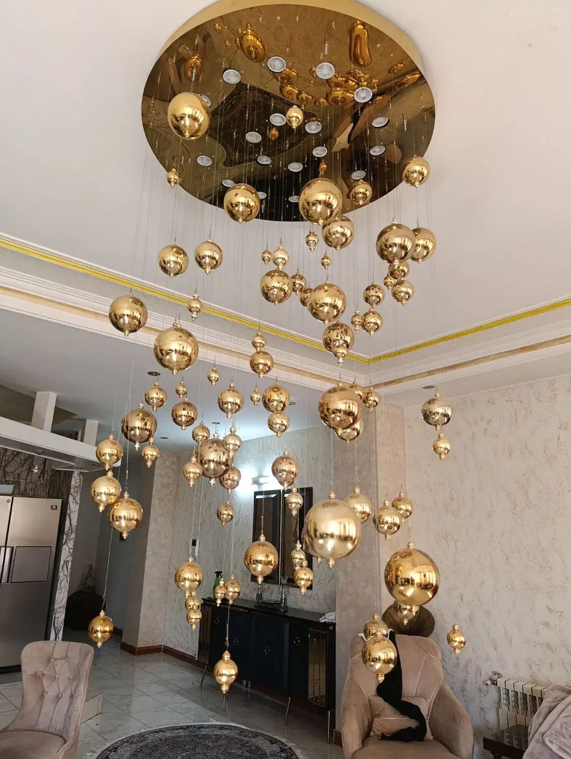 لوستر مدرن توپک طلائی|لوستر و چراغ آویز|تهران, صادقیه|دیوار