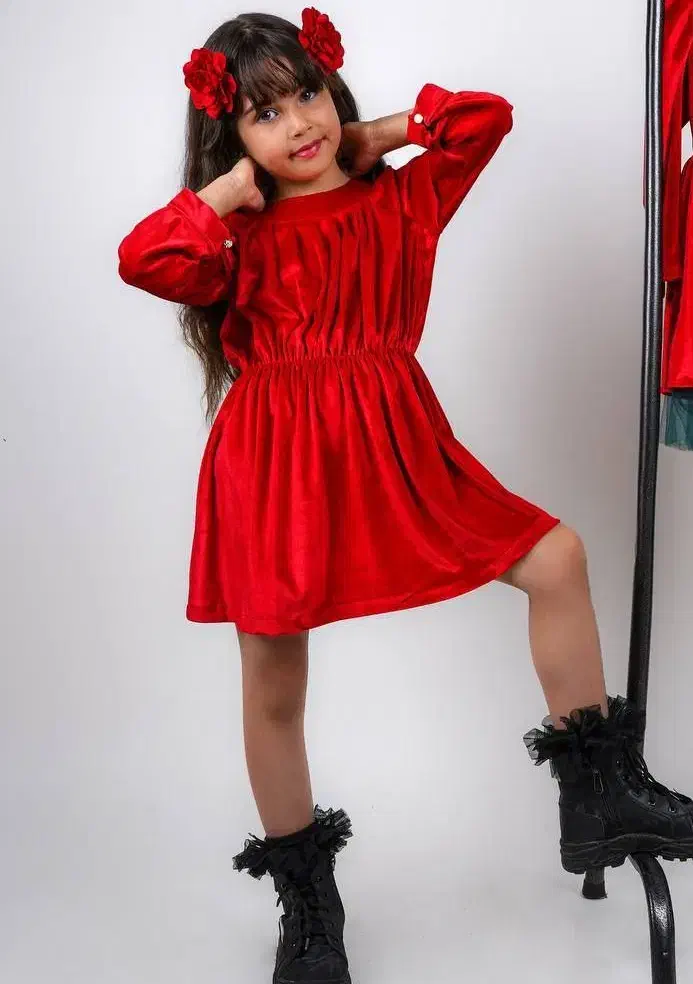 سارافون مخمل قرمز دخترانه یلدایی|کفش و لباس بچه|رشت, نیکمرام|دیوار