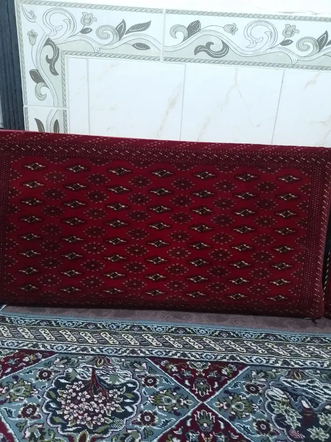 پشتی ترکمن درز حد نو یه قالیچه از پشم شتر|پشتی|گالیکش, |دیوار