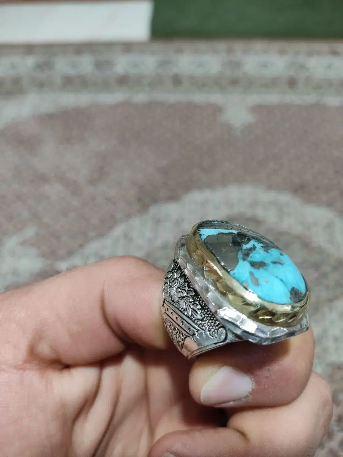 انگشتر فیروزه رکاب قلم زنی (معاوضه هم داریم )|جواهرات|ارومیه, |دیوار